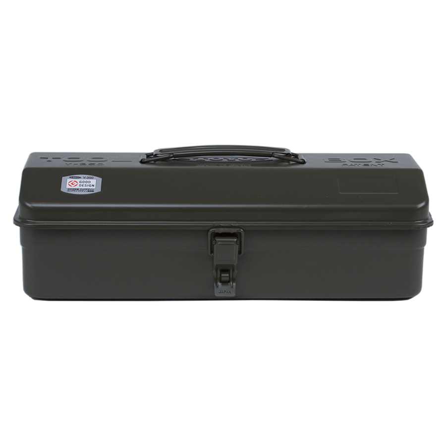 Toyo Steel Y-350 Moss Green. Elegant moss green steel container with a camber-top cover and round handle, designed for practical and stylish storage. 1.3kg.